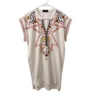 Womens Printed Cotton Linen Swim Coverup Mini Dress Size S Colorful Beach Resort